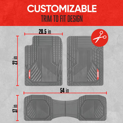 MotorTrend 3-Piece Raised Ridge Multi-Channel Front Floor Matts und Rear Floor Mat - Heavy Duty, All Weather, Trim to Fit
