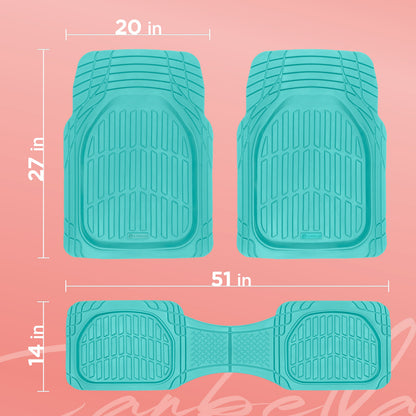 CARBELLA Heavy Duty Rubber 4-Piece Teal Car Bodenmatten - Universal Trimmable Allwetter-Autozubehör - Mädchen Autozubehör für Frauen & süße Automatten für Frauen für Girly Autodekor, LKW und SUV