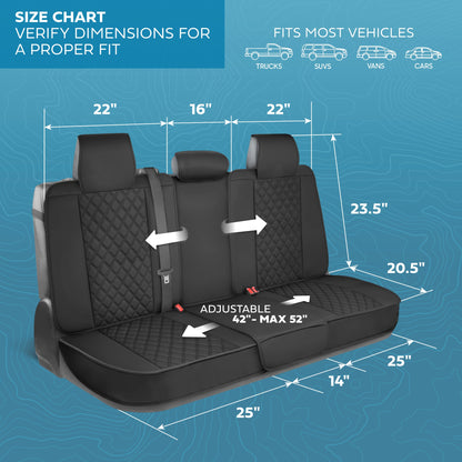 MotorBox Premium Napa Lederrücksitz Abdeckung - Semi Universal Fit für die meisten Autos, LKW & SUV - Black Back Seat Protector - Anti-Rutsch, langlebige Bench Abdeckung - Einfache Installation, Luxus Auto Interior Upgrade
