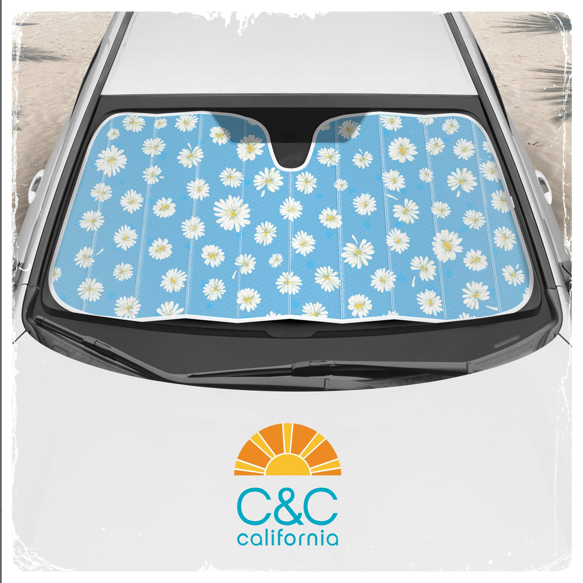 C&C Blue Daisy Car Windschutzscheibe Sonnenschutz - Sun Visor SunShade für Auto-Windschutzscheibe - Fensterschirme für Autos, SUV & Truck - Dash Cover UV-Schutz für Front-Fensterschutz Zubehör - 57' x 27'