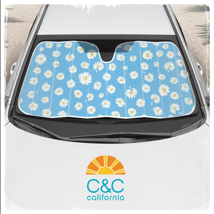 C&C Blue Daisy Car Windschutzscheibe Sonnenschutz - Sun Visor SunShade für Auto-Windschutzscheibe - Fensterschirme für Autos, SUV & Truck - Dash Cover UV-Schutz für Front-Fensterschutz Zubehör - 57' x 27'