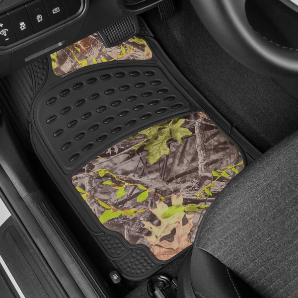 BDK 4-Piece Forest Floor Camo Front Floor Matts und Rear Floor Matts - Heavy Duty, All Weather, Trimmable