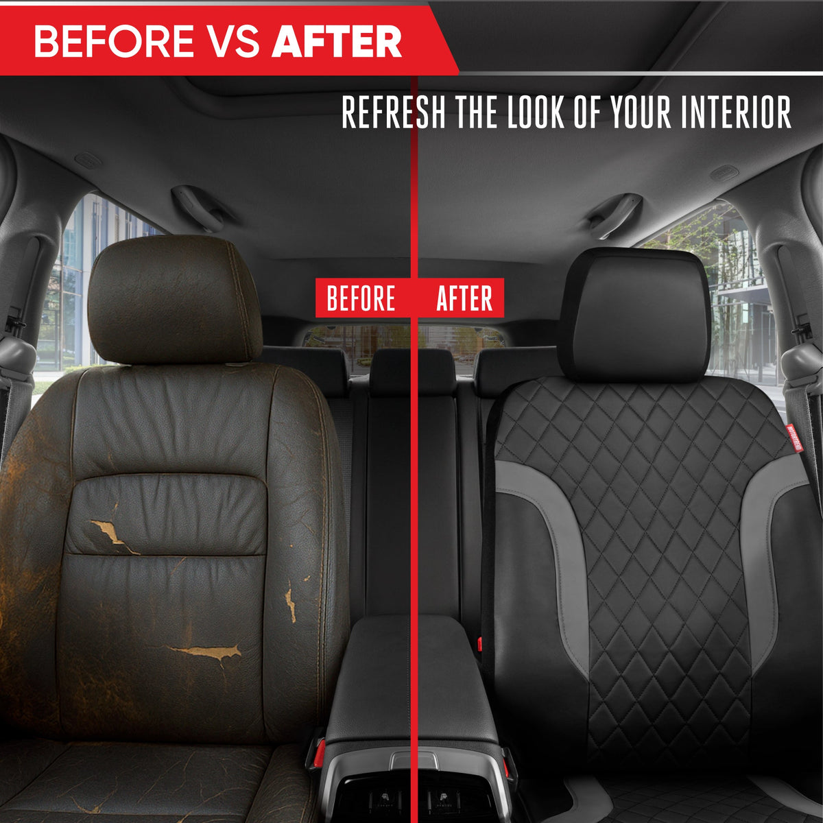 Motor Trend Faux Ledersitzbezüge für LKW, Autos und SUV - Front Black & Gray Autositzbezug - Universal Fit für die meisten Automobile - Forros Para Asientos De Carro - CarSeat-Zubehör