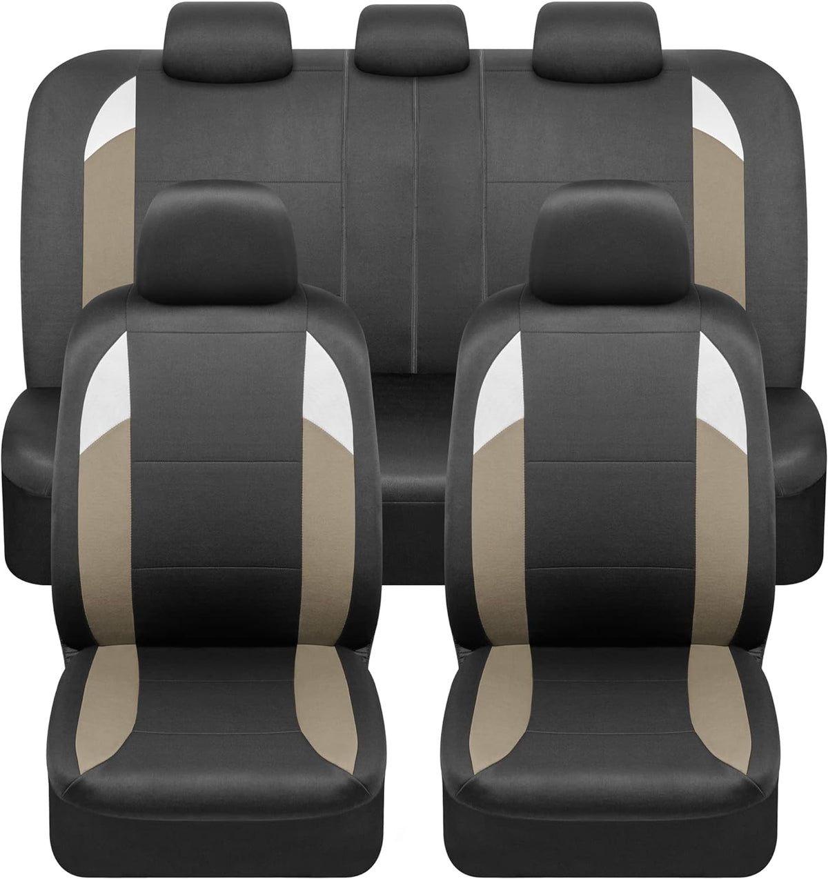 BDK carXS Monaco Sitzbezüge für Autos Vollständig, Beige Tri-Tone Vordersitzbezüge mit Split Rear Bench Back Seat Cover, Automobilsitzbezüge für LKW SUV Van Auto (Mehrere Farben)