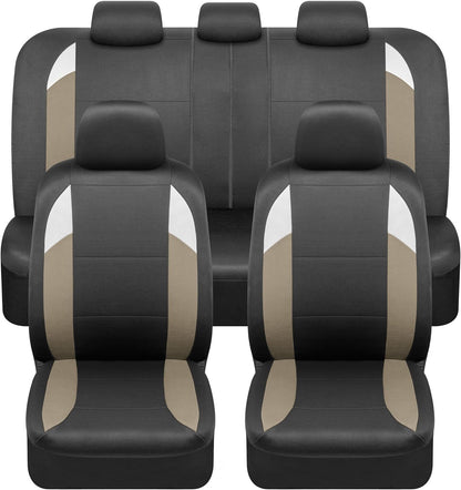 BDK carXS Monaco Sitzbezüge für Autos Vollständig, Beige Tri-Tone Vordersitzbezüge mit Split Rear Bench Back Seat Cover, Automobilsitzbezüge für LKW SUV Van Auto (Mehrere Farben)