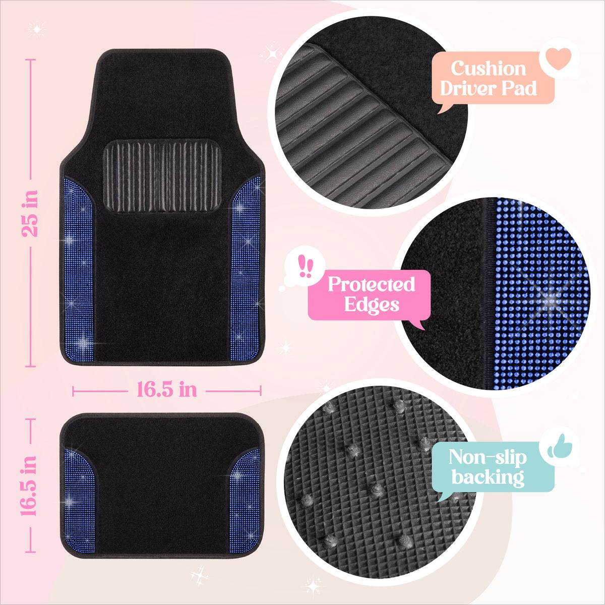 Carbella 4-Piece Diamond Bling Vorderbodenmatten und Hinterbodenmatten - Blau