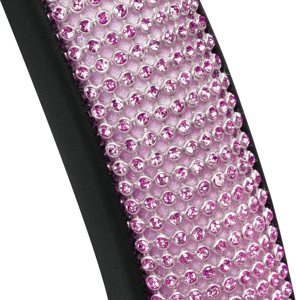Bling Bling Glitter Diamant Lederlenkrad Abdeckung mit 9 Reihen Kristall Rheinsteine, Passt Räder 14.5 - 15 Zoll für Frauen