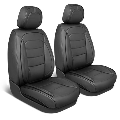 MotorBox Elite Edition Faux Ledersitz Abdeckungen für Autos, LKW und SUV - 2 schwarze Autositz Abdeckungen für Vordersitze - Universal Fit Car Zubehör Automotive Interior Cover Protector für die meisten Fahrzeuge