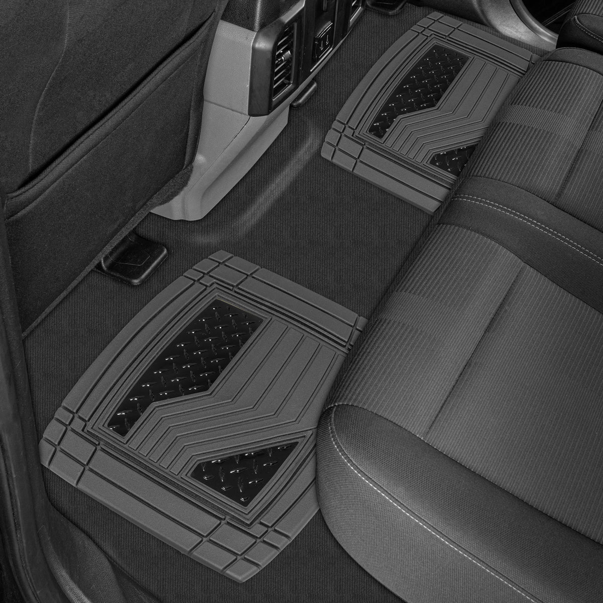 CAT 4-Stück Zwei-Tone Metallic-Look Front Floor Matts und Hintere Bodenmatten - Heavy Duty, All Weather, Trimm to Fit