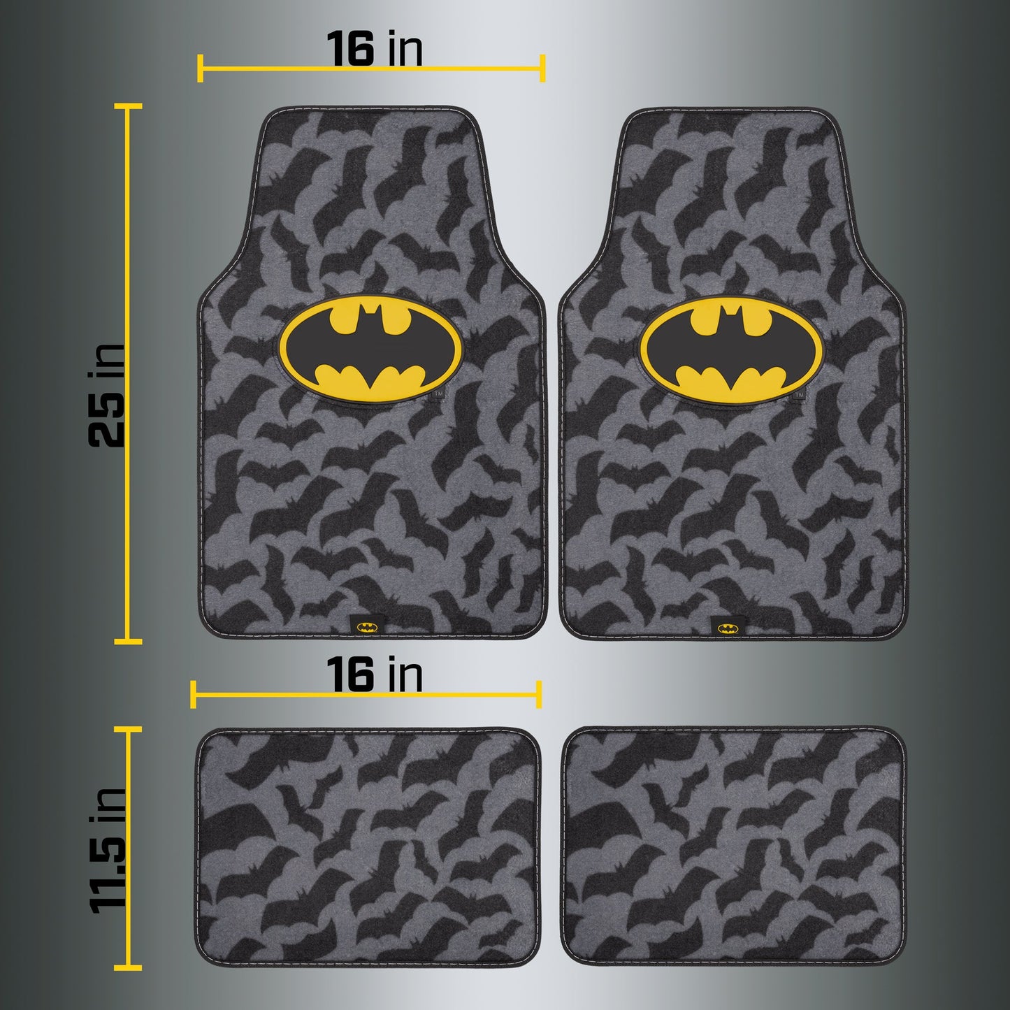 Warner Bros DC Comics 4-Stück Batman Logo mit Bat Background Front Floor Mats