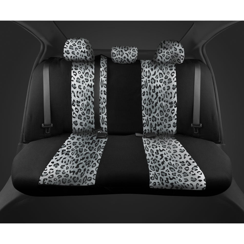 BDK 12-Piece Silver Leopard Vordersitzbezüge, Rücksitzbezüge, Sitzgurtpads und Lenkradbezüge (Fits 14.5' - 15.5')