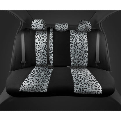 BDK 12-Piece Silver Leopard Vordersitzbezüge, Rücksitzbezüge, Sitzgurtpads und Lenkradbezüge (Fits 14.5' - 15.5')