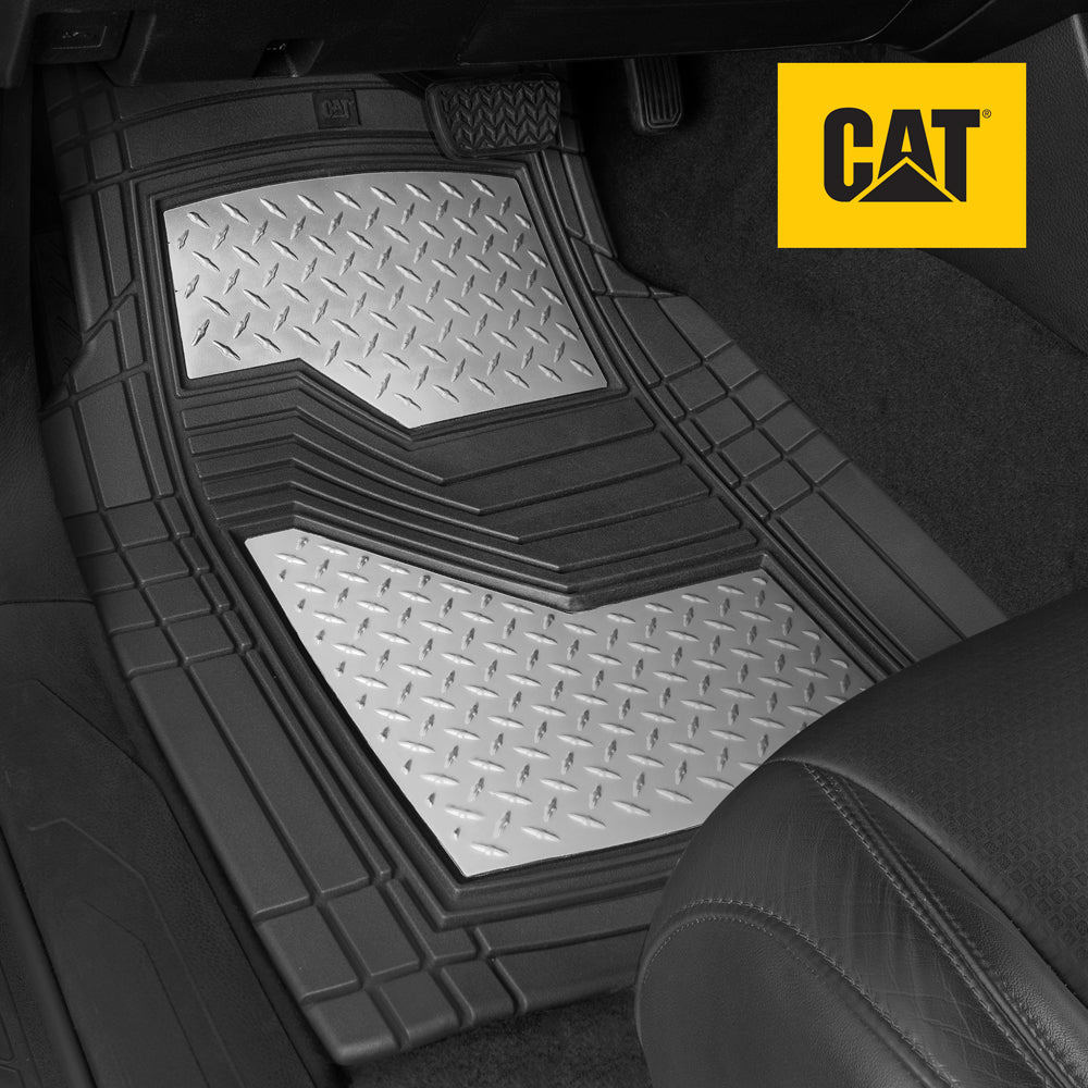 CAT 4-Stück Zwei-Tone Metallic-Look Front Floor Matts und Hintere Bodenmatten - Heavy Duty, All Weather, Trimm to Fit
