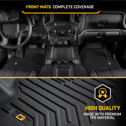 CAT® JustFitTM 3D Custom Fit Bodenmatten Chevrolet Silverado 1500/GMC Sierra 2019-2026, Chevy Silverado 2500HD/3500HD Crew Cab/GMC Sierra 2500HD/3500HD Crew Cab 2020-26 Bodenlinie Laser gemessen Front
