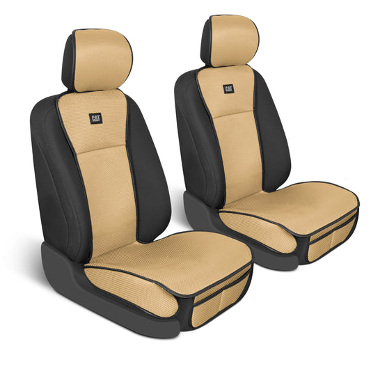 Caterpillar AeroMesh Beige Sitzbezüge für LKW, Auto und SUV - (2) Front Truck Seat Cover Protector - Breathable Mesh Universal Fit Car Seat Covers - Automotive Seat Covers Top of Seat Protection