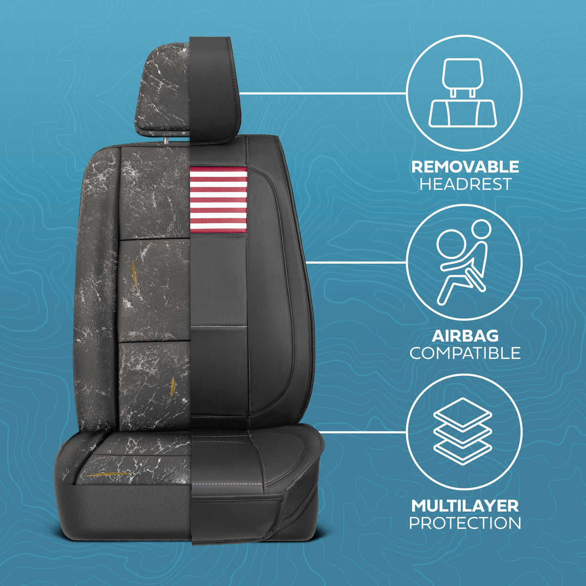 MotorBox American Flag Seat Abdeckungen für LKW, Autos und SUV - Napa Leder US Car Seat Abdeckungen American Flag Truck Zubehör - Car Seat Abdeckung Patriotic American Flag Car Zubehör Autositz Protektor