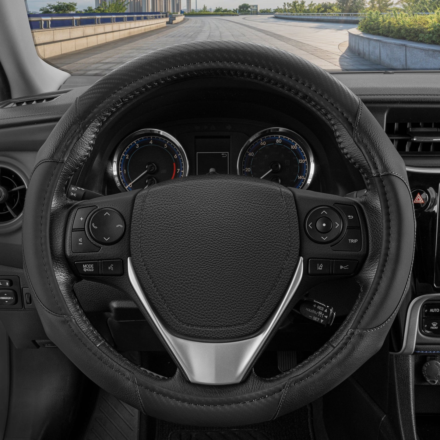 MotorTrend GripDrive Carbonfaser weben Ergonomic Grip Lenkrad Abdeckung (Fits 14.5' - 15.5')