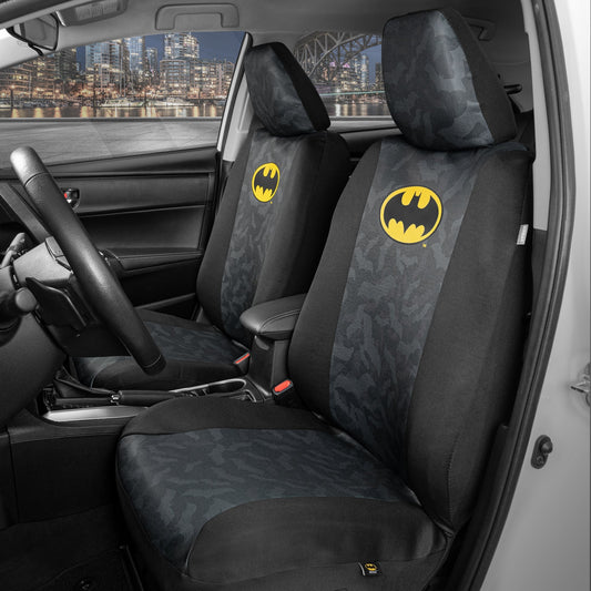 Warner Bros DC Comics 2-Pack Batman Logo mit Bat Background Vordersitzbezügen und 2-Pack Batman Logo Sitzgurtpads