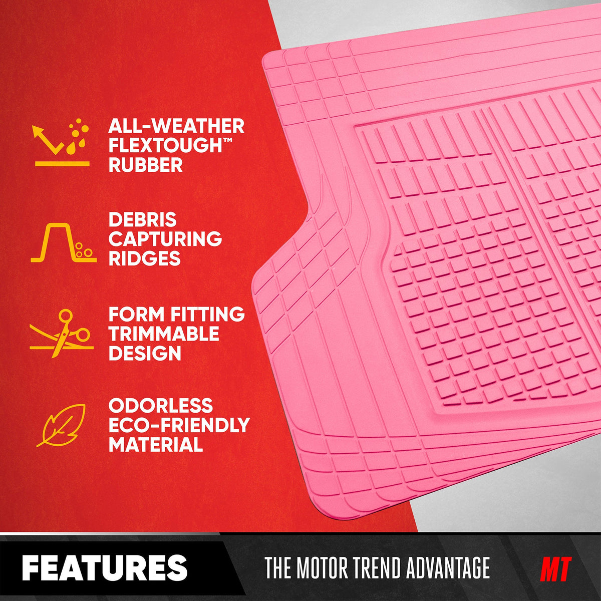 Motor Trend FlexTough Rear Cargo Mat – Heavy-Duty Trimmable Car Trunk Mat für die Rückseite des SUV, Universal Rear Cargo Liner für SUV, Flexible Trunk Liner, Automotive Floor Mats & Cargo Liners (Pink)