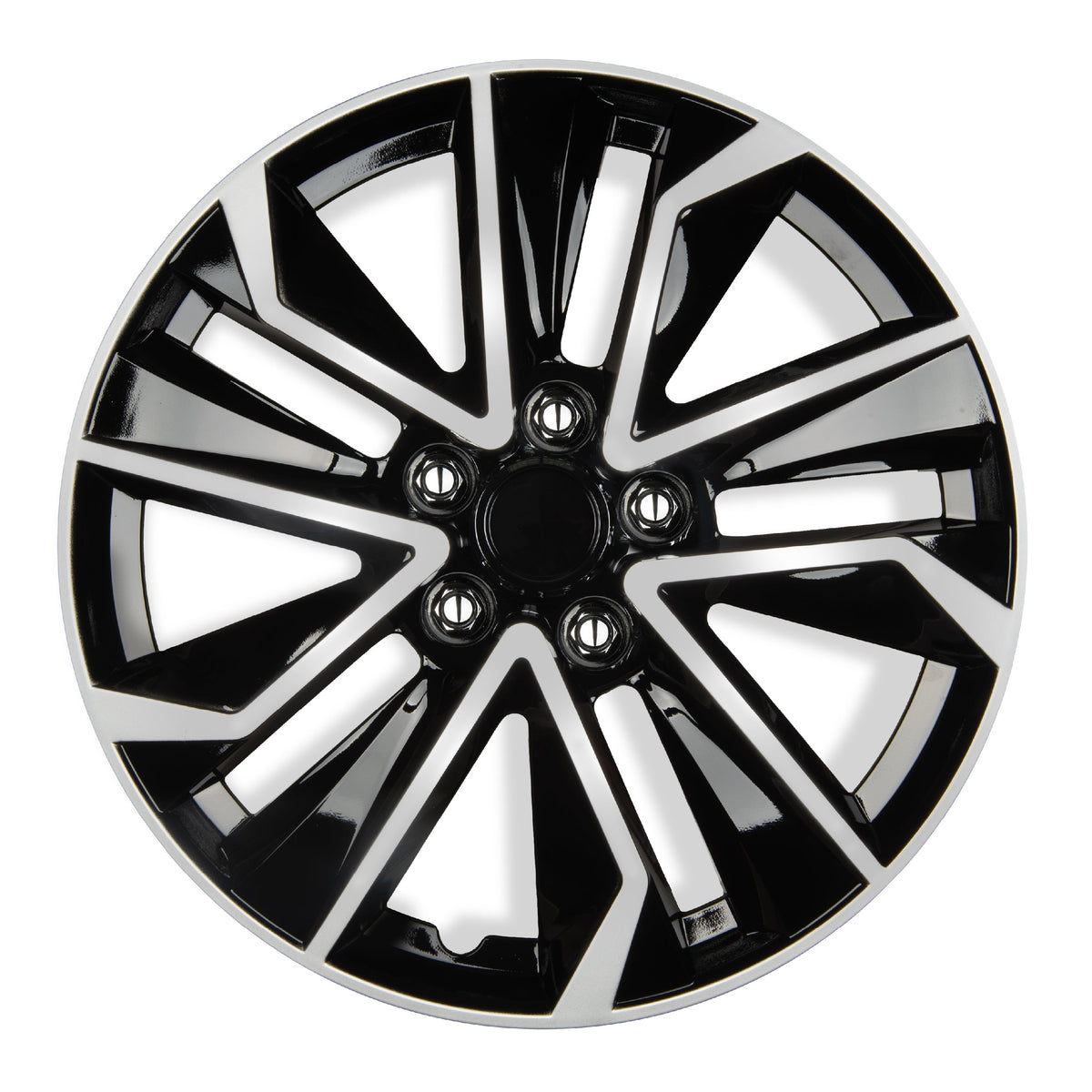 BDK 40,6 cm Hubcaps Set von 4 - OEM Ersatz Snap-On Wheel Rim Covers - Universal Fit Car Wheel Cover für Autos, LKW, SUV, Vans Durable ABS Black & Silver 10-Spoke Hub-Cap Car Zubehör Außen