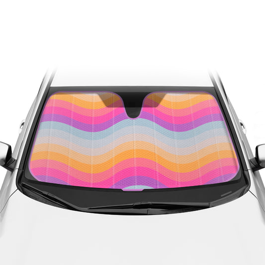 BDK Retro Wave Automotive Windschutzscheibe Sonnenschirme Akkordell-Faltstil - Windschutzscheibe Sonnenschutz Auto Schatten für Pkw-LKW-SUVs Vans Sun Visor Protector, um UV-Strahlen zu blockieren - hält Fahrzeug kühl 58" x 27"