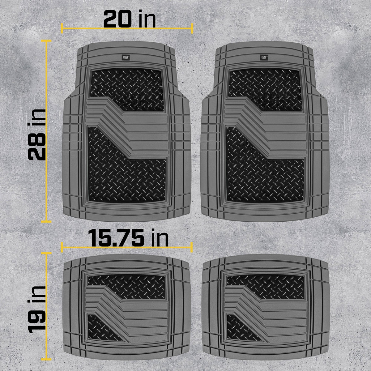CAT 4-Stück Zwei-Tone Metallic-Look Front Floor Matts und Hintere Bodenmatten - Heavy Duty, All Weather, Trimm to Fit
