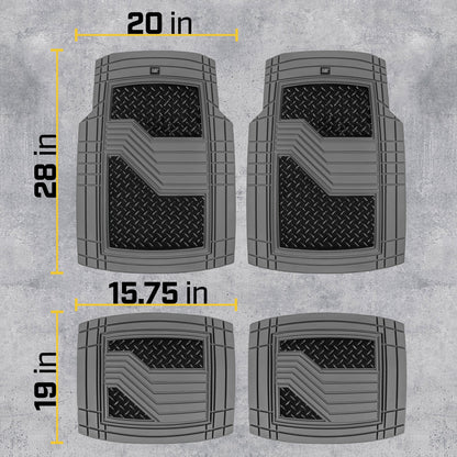 CAT 4-Stück Zwei-Tone Metallic-Look Front Floor Matts und Hintere Bodenmatten - Heavy Duty, All Weather, Trimm to Fit
