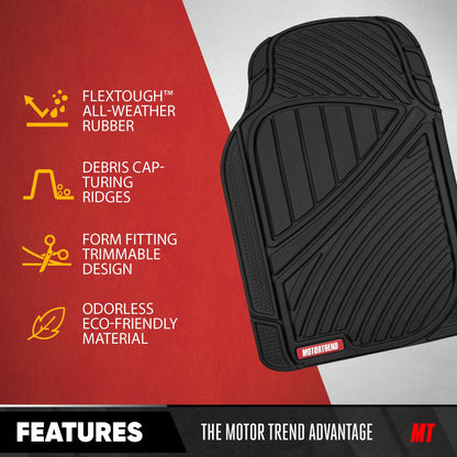 MotorTrend 4-Piece FlexTough Performance Deep Channel Front Floor Mat, Rear Floor Mat und Trunk / Cargo Mat - Heavy Duty, All Weather, Trim to Fit