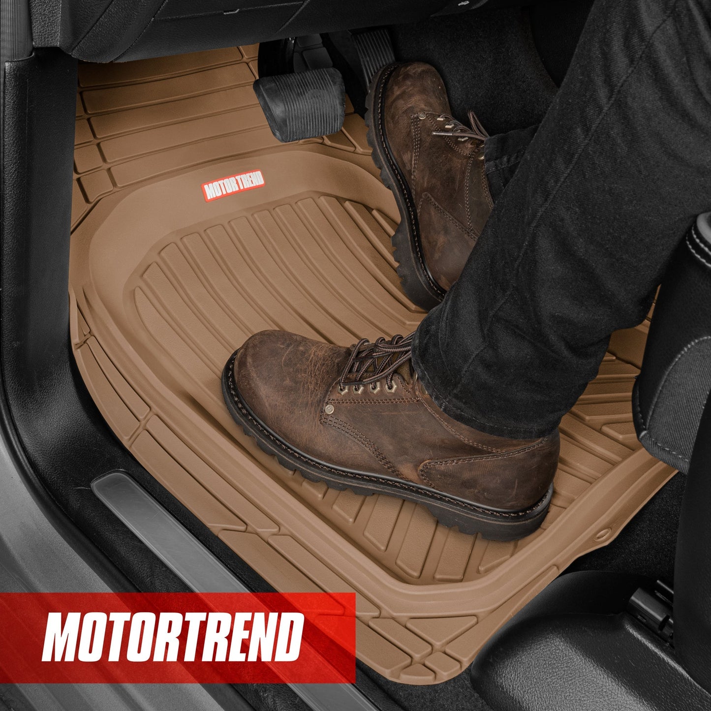 MotorTrend 3-Stück FlexTough Plus Deep Dish Line Rillen Vorderbodenmatten und Hinterbodenmatte - Heavy Duty, All Weather, Trimmen Sie, um zu passen