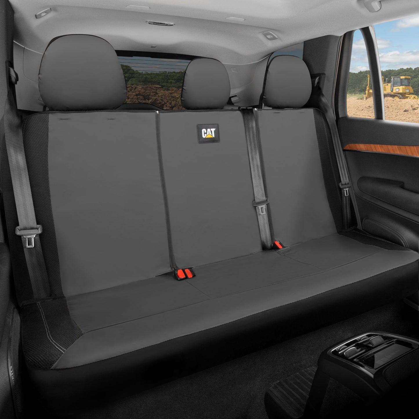 CAT PU Lederrücksitzbezug - Grau, 60/40 Split Fit für Autos, LKWs, SUVs - wasserdicht, kratzfest, semi-universal Fit Rücksitzschutz für die meisten Auto-Innenraum - Einfach zu installieren