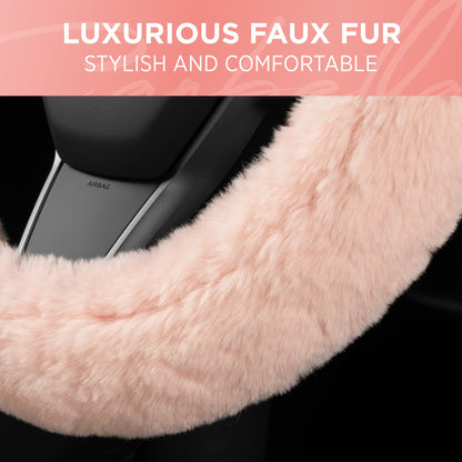Carbella Soft Pink Fuzzy Lenkrad Abdeckung, Standard 15 Zoll Größe passt die meisten Fahrzeuge, niedliche Faux Pelz Auto Lenkung Abdeckung mit Soft Fluffy Furry Touch, Auto Zubehör für Frauen