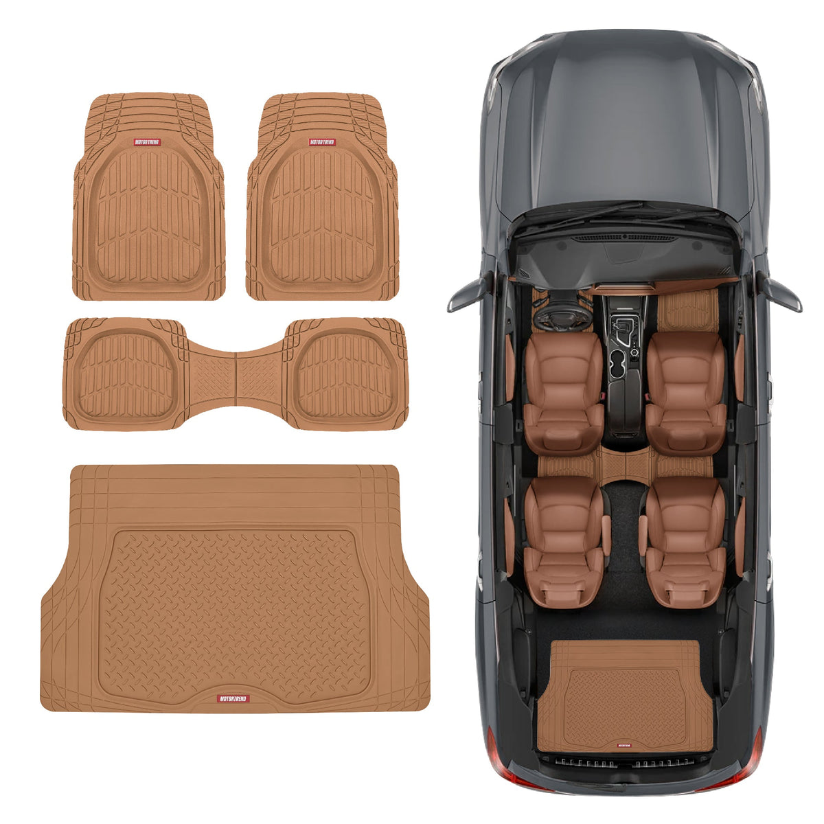 MotorTrend 4-Stück FlexTough Deep Dish Vorderbodenmatten, Hinterbodenmatte und Trunk / Cargo Mat - Heavy Duty, All Weather, Trim to Fit