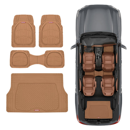MotorTrend 4-Stück FlexTough Deep Dish Vorderbodenmatten, Hinterbodenmatte und Trunk / Cargo Mat - Heavy Duty, All Weather, Trim to Fit