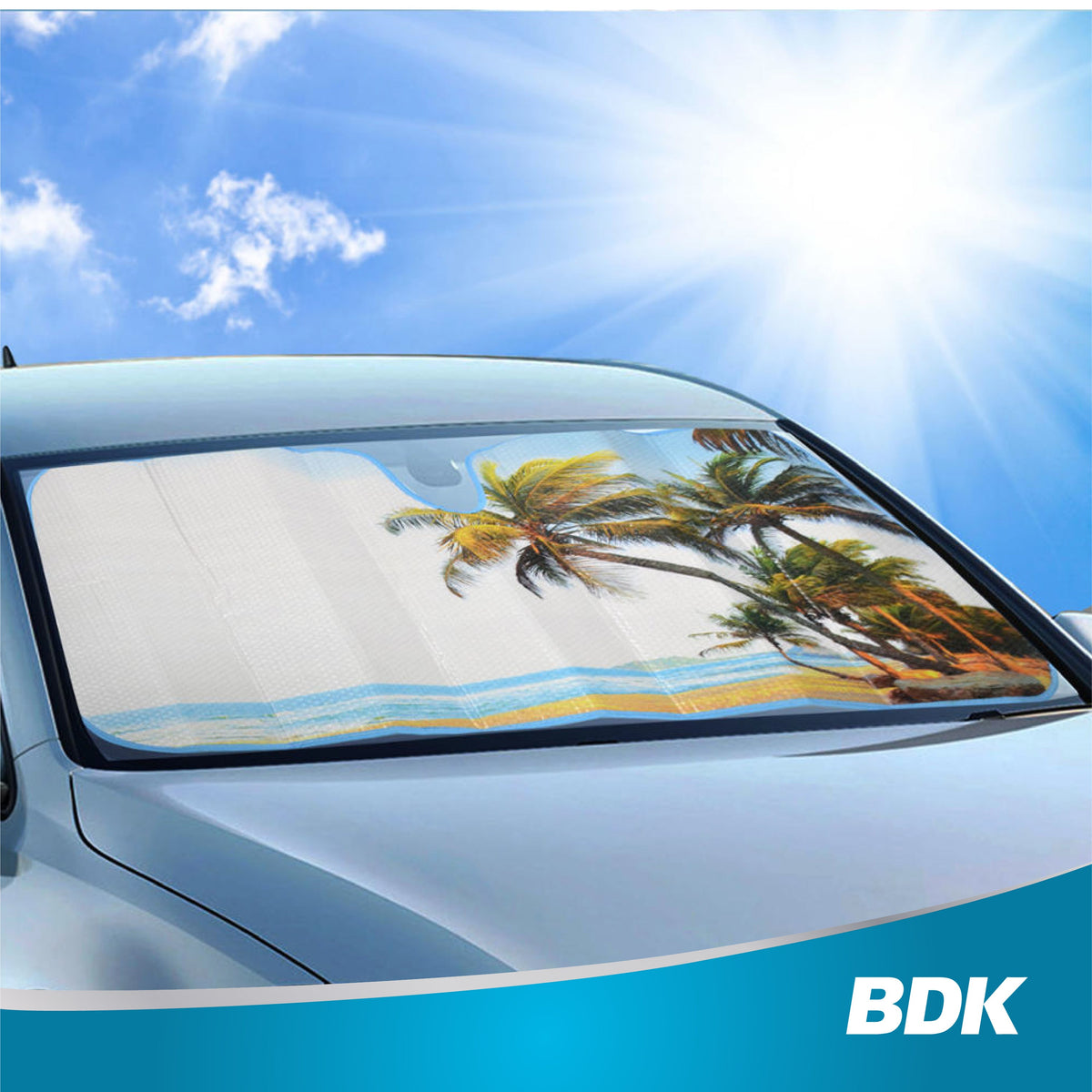 BDK Palm Tree Tropical Island Sunset Front Windschutzscheibe Sonnenschirm (58' x 27')